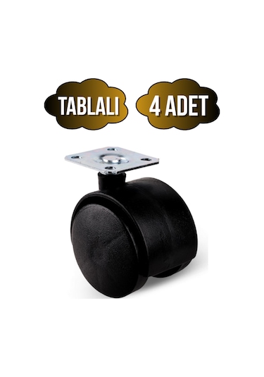 Düz Tablalı Tekerlek 50mm Masa Sehpa Dolap Tekeri Siyah 50mm 4 Adet Siyah