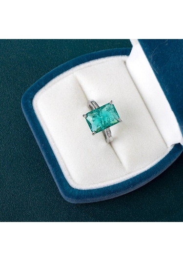 Pomoiii Büyük Dikdörtgen Taş Kadın Yüzükler Parlak Yeşil Renk Asil Bayan Parmak Yüzük Parti Için Yüksek Kalite Moda Aksesuarları 9 Yeşil