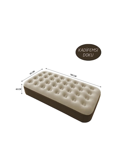 Campout Yüksek Tek Kişilik Şişme Yatak Krem Bej