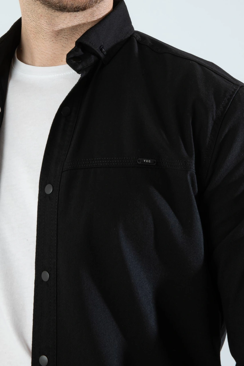 Slim Fit Erkek Cepsiz Kot Gömlek Siyah