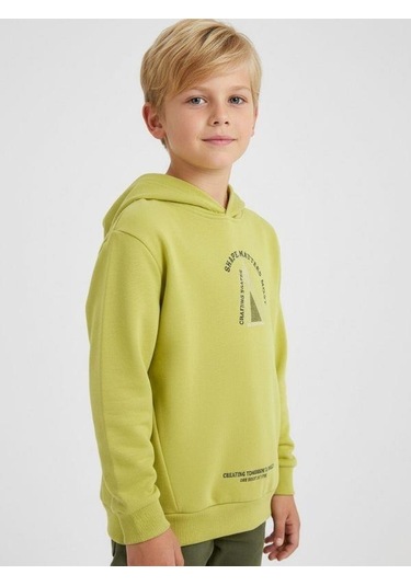 Zekids Erkek Çocuk Pamuklu Neon Yeşil Baskılı Sweatshirt-16701 YESIL