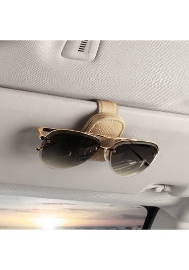 Dianziye Tam İnek Derisi Otomobil Güneş Gözlüğü Tutucu - Gri Güneşlikteki Gözlüklerinizi Güvenle Tutar, Araç İçindeki Düzeni Sağlar Gri