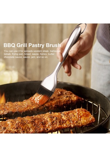 Lemestar Büyük Boy Ergonomik Paslanmaz Çelik Kolu Silikon Barbekü Fırça - 230 C Isı Dayanıklı, Yıkama Kolay, Sosu Ve Marinatı Düzenli Dağıtmak İçin Çok Renkli