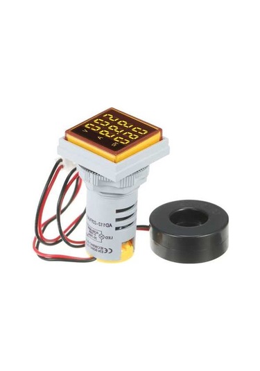 Pazly Küçük Kare Dijital Voltampermetre - Ac 60-500v / 0-100a, 3 Led Ekran, Frekans Ve Akım Göstergesi