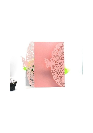 Pembe 10 Adet Narin Oyma Davetiye Romantik Kelebek Kağıt Kartı Lazer Kesim Düğün Davetiyesi Kartı