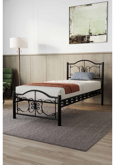 Argimo Pero Tek Kişilik Ferforje Metal Karyola Siyah