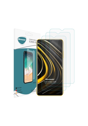 Microsonic Xiaomi Poco M3 Screen Protector Nano Glass Cam Ekran Koruyucu 3 Pack