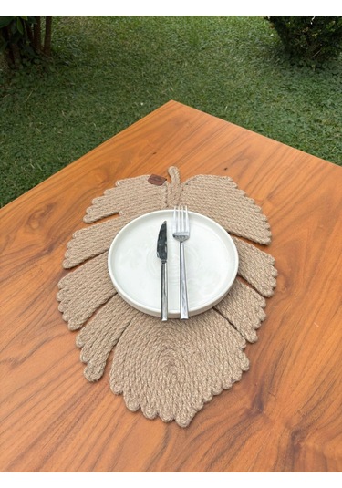 El Yapımı Jüt İp Yaprak Model Amerikan Servis- Supla Doğal, Leke Tutmaz Ve Rustik Sofra Aksesuarı Natural