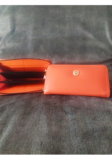 Yatay Turuncu Kadın Cüzdanı - Mk Tokalı Turuncu