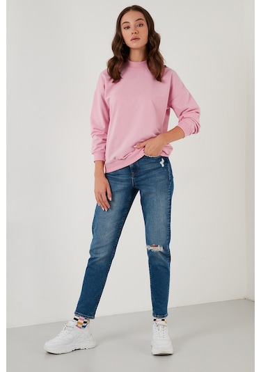 Lela Pamuklu Dik Yaka Basic Örme Bayan Sweat 5863323 Pembe