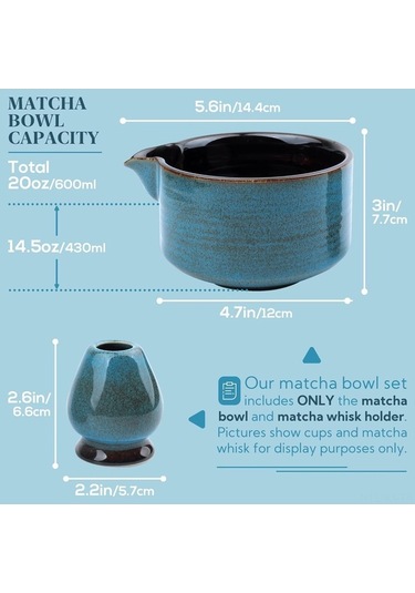 Fortunelane Yüksek Sıcaklık Isıya Dayanıklı Seramik Maccha Kase Seti Mavi