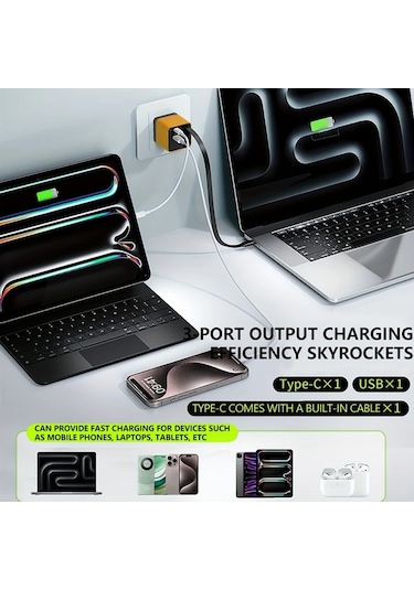 Fochsia En Yeni Gan Teknolojisi 60w 3 Portlu Hızlı Şarj Cihazı 30 Dakikada Şarj Edilebilir Üçlü Port Usb C İle Iphone Samsung Ipad Uyumlu