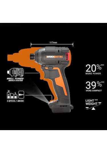 Worx WX265.9 20 V 200 NM Şarjlı Darbeli Solo Tornavida