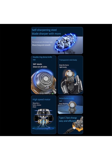 Xiaaokeji Astronot Elektrikli Tıraş Makinesi Rgb Işıklı Taşınabilir Usb Tıraş Makinesi Erkek C