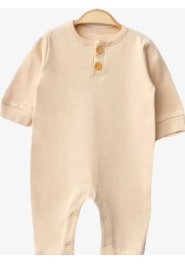 Zekids Bebek Düğmeli Organik Tulum-15480 Bej