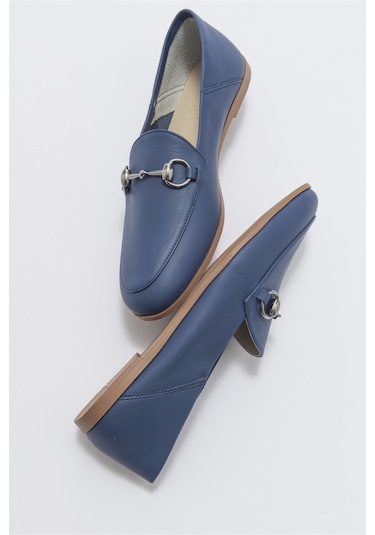 Luvishoes F03 Lacivert Cilt Kadın Babet Lacivert