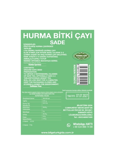 Hurma Aşkı Hurma Çayı Sade 3 x 200 G