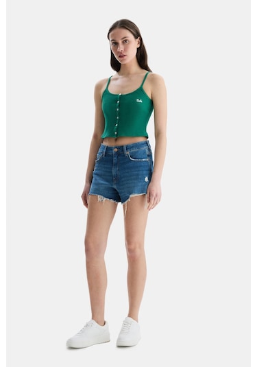 Ucla Rhodes Yeşil Askılı Nakışlı Kadın Crop Yeşil