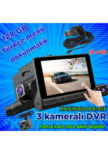 4inç Dokunmatik 3 Kameralı Araç İçi Dvr 128 Gb 12 Volt