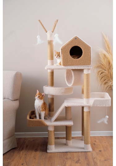 Kuara Bella Kedi Ağacı 3 Katlı Tırmalama Direği Yatak ve Oyuncaklı