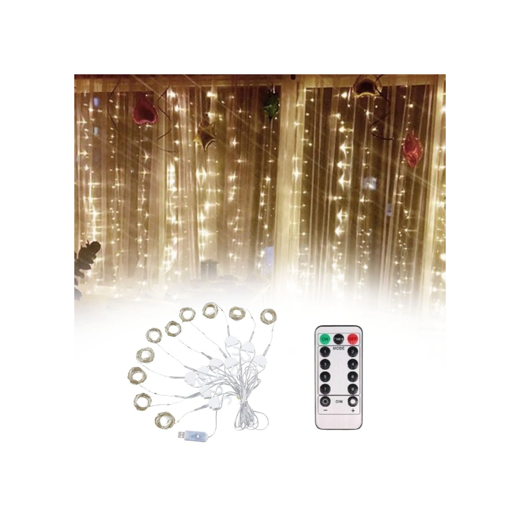 Buffer Uzaktan Kumandalı Led Perdeye Takılabilen Kancalı Işık Usb 3x3 Metre Peri Perde Led -m11 Sarı