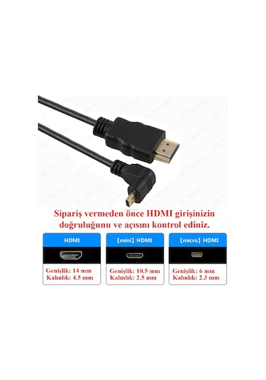 Micro HDMI to HDMI 90 Derece Açılı Mikro HDMI Tablet Kamera Kablo