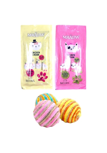 Mhauw Tavuk ve Somon Aromalı Kedi Ödülü 4 x 15 G 2'li + 3'lü Kedi Topu