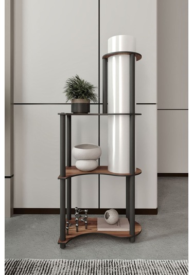 Ravilo Estilo Dor Dekoratif Raflı Lambader Ceviz Ceviz