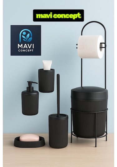 Lüks Şık 6 Lı Banyo Seti Mat Siyah