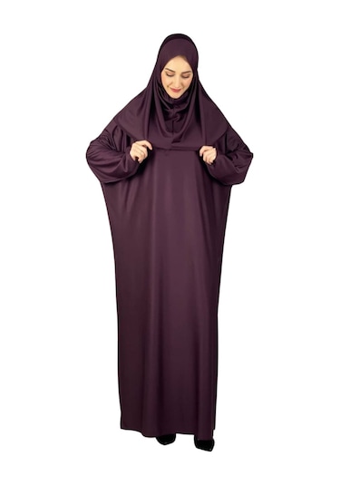 Namaz Elbisesi Eşarp Seccade Tesbih Set, İslami Giyim Takım Ferace Turban Şal Vişne