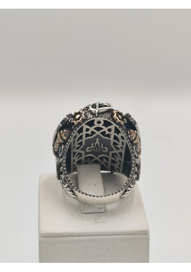 Siyah Kehribar Taşlı Çiçekli Diliriş Eseri 925 Ayar 26 Mm Erkek Y