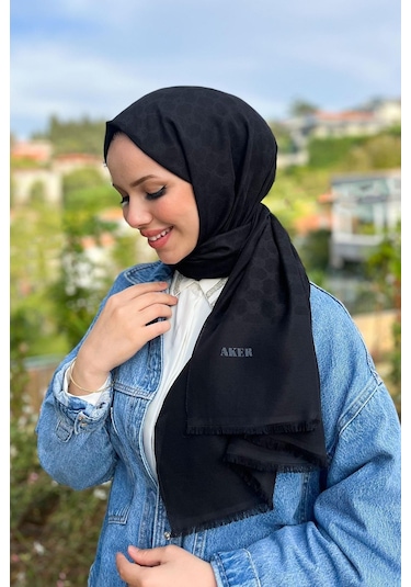 Aker Elegance Monogram Polyester Şal - 1090100 Siyah