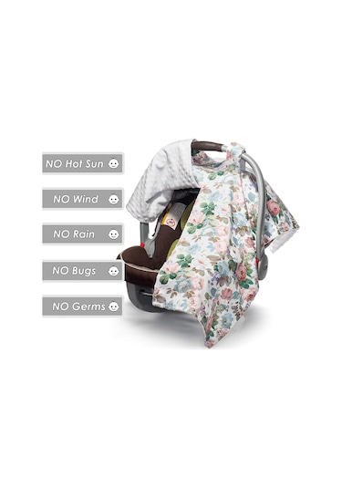 Suofeng Bebek Araç Koltuğu Güneşlikli Örtü - Pamuklu Ve Polyester, 100x78cm, Çiçek Desenli
