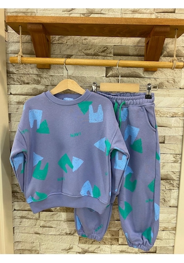 Lacıel Parıs Navi Sloganlı Oversıze Kız Çocuk Eşofman Takım Mor