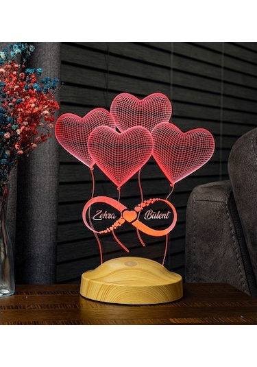 Sevgililer Günü Hediyesi Kişiye Özel Sonsuz Aşk 3 Led Lamba