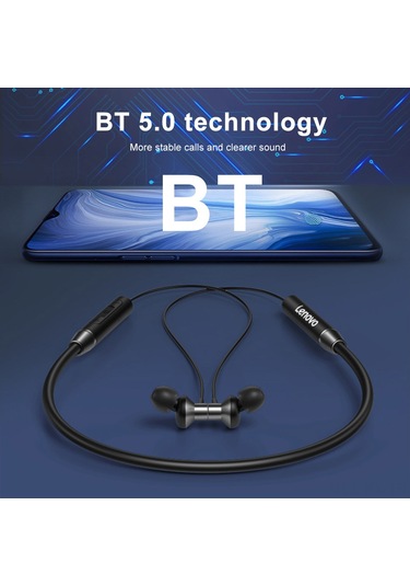 Kangvka Lenovo He05 Kablosuz Spor Bluetooth Kulaklık - Boyun Askılı, Koşu İçin Uygun, Siyah