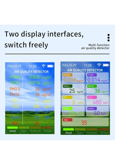Lemestar Hava Kalitesi Analizi Cihazı: Pm2.5/pm10, Formaldehit, Co/co2, Sıcaklık-nem Tespiti, Tft Ekran, Akıllı Alarm, 1200mah Pil Siyah