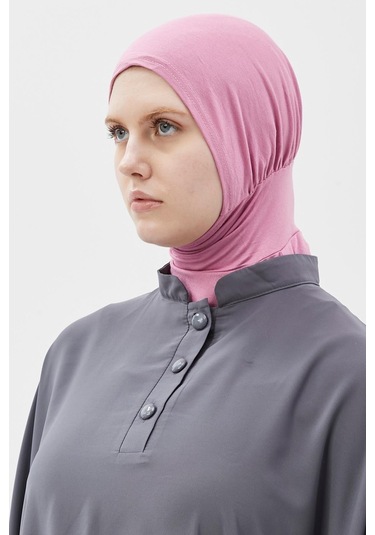 Kadın Tesettür Pratik Boyunluklu Hijab - Sporcu Bone Koyu Pembe