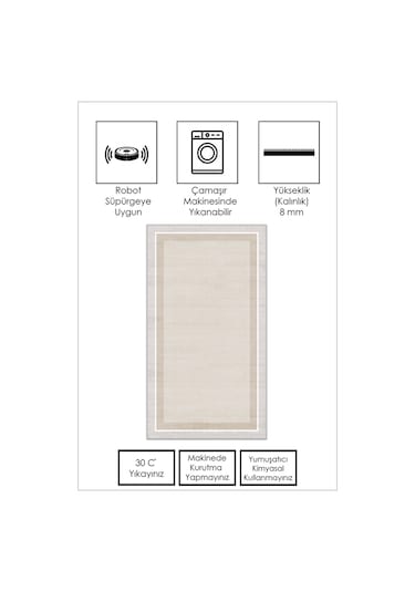 West Home Makinede Yıkanabilir Kaymaz Taban Leke Tutmaz Bej Çizgili Salon Halısı Mutfak Halısı Ve Yolluk