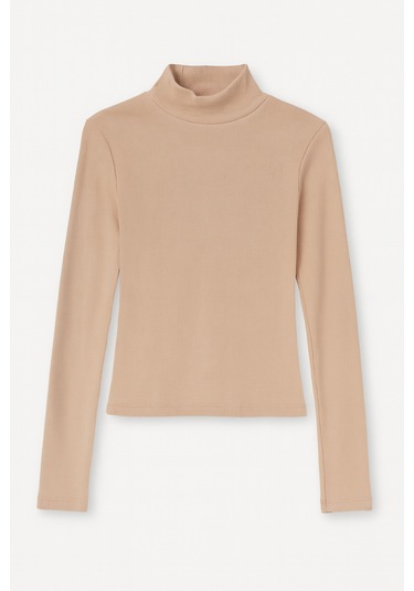 4145 Kadın Dik Yaka Basic Body Bluz Bej Bej