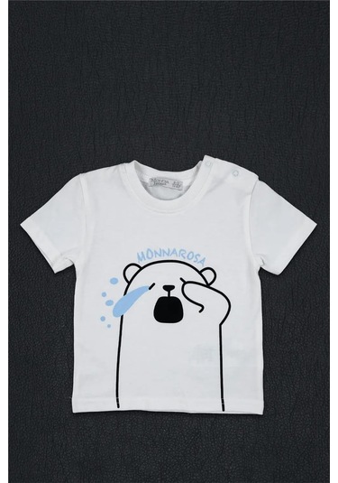 Kız Çocuk Beyaz Monna Rosa Esneyen Ayıcık Detaylı Yazlık Tişört Beyaz