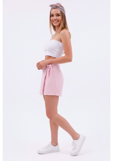 Zedefx Kadın Astarsız Cepsiz Günlük Stil Şort Etek Pembe