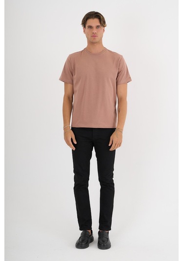 Erkek Kahverengi %100 Pamuklu Standart Kalıp T-shirt Siyah