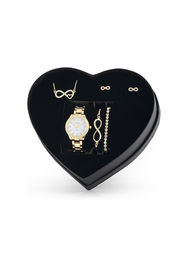 Forentina Altın Kaplama Sonsuzluk Kolye Bileklik Küpe Saat - Kar Küresi Hediye Set Ps3222 Çok Renkli