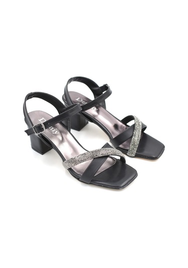 Beyaz Desny Taş Biye Detaylı Topuklu Kadın Ayakkabı Siyah Siyah