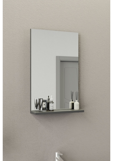 Biani Fix Arya Slım 50 Cm Banyo Dolabı,Seramik Lavabolu, Aynalı,Lavabo Dahil,Mdf,Mat Gri