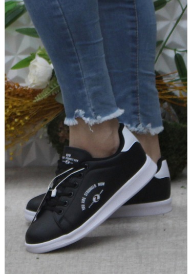 Fort Row Lena Siyah Beyaz Rahat Hafif Sneaker Kadın Spor Ayakkabı 001
