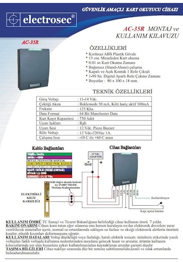Electrosec Ac-35r Rfid Bağımsız Kart Okuyucu