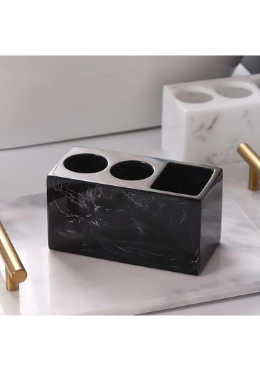 Willowhaven Yaratıcı Mermer Desen Reçine Işlevli Elektrikli Diş Fırçası Raf Diş Macunu Tutucu Banyo Temiz 2 Adet Beyaz Gri