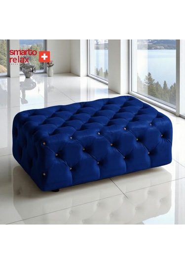 Smarto Relax Puf Guarda Ayaksız Kapitoneli Dekoratif 80x40x45 Cm Lacivert Lacivert